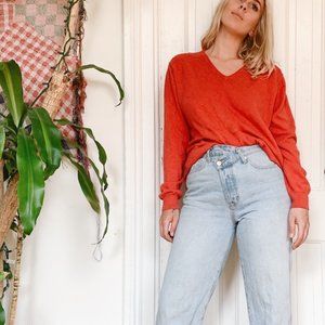 comfy red soft v neck sweater